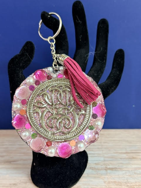 Pink and Silver Medallion Junk Keychain