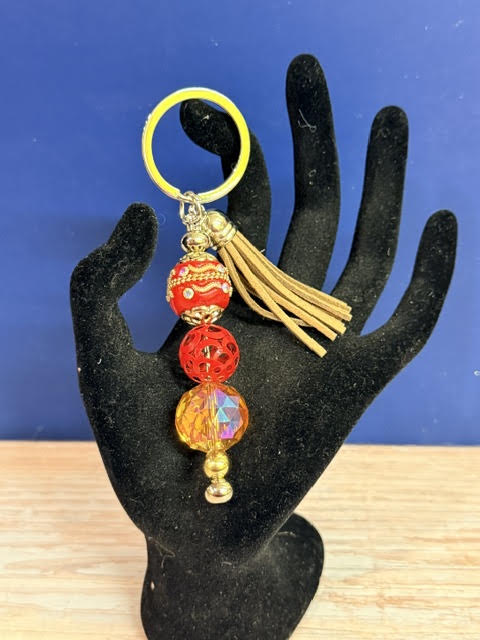 Red and Gold Beaded Tassel Keychain